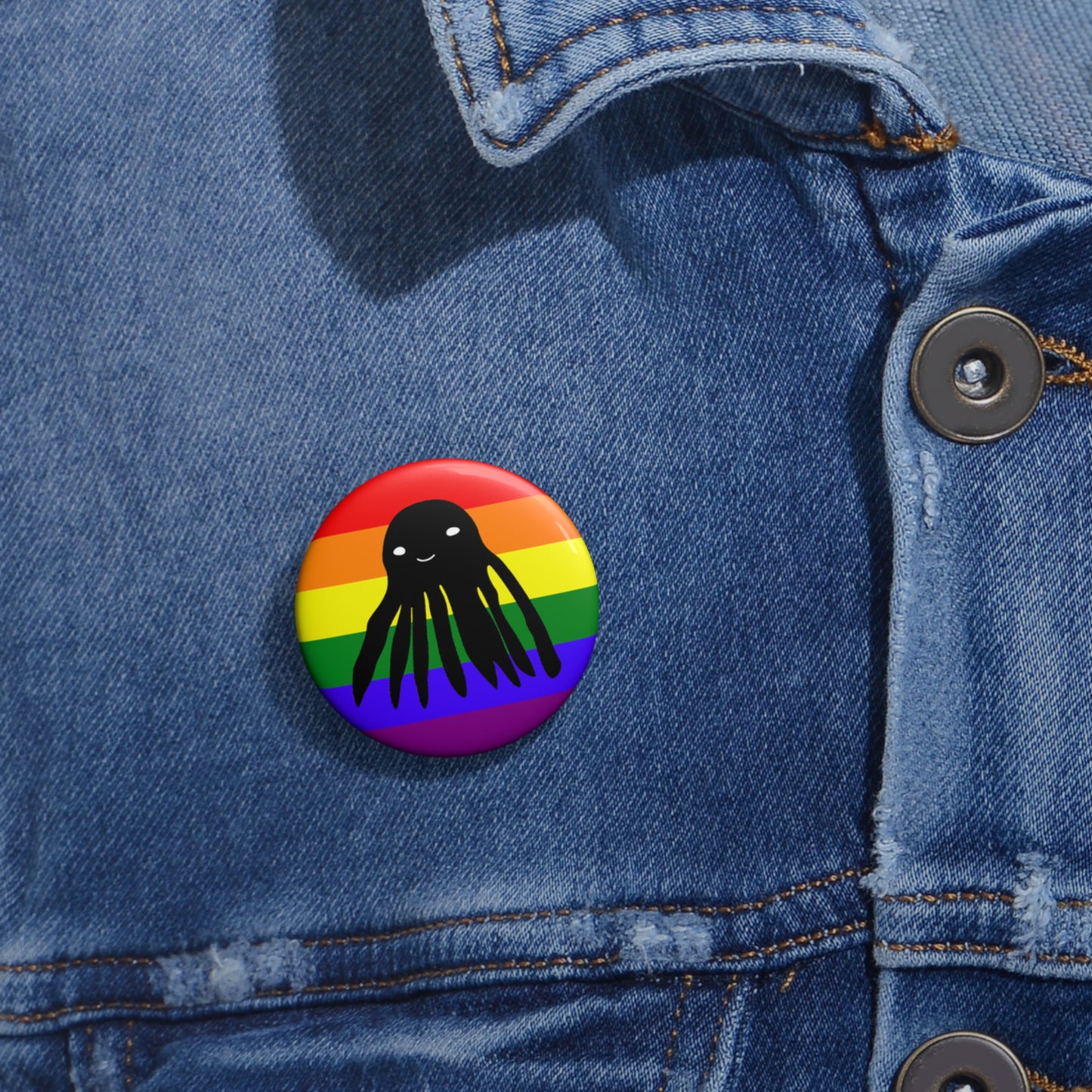 Taki the Tako Pride Flag Pin Button