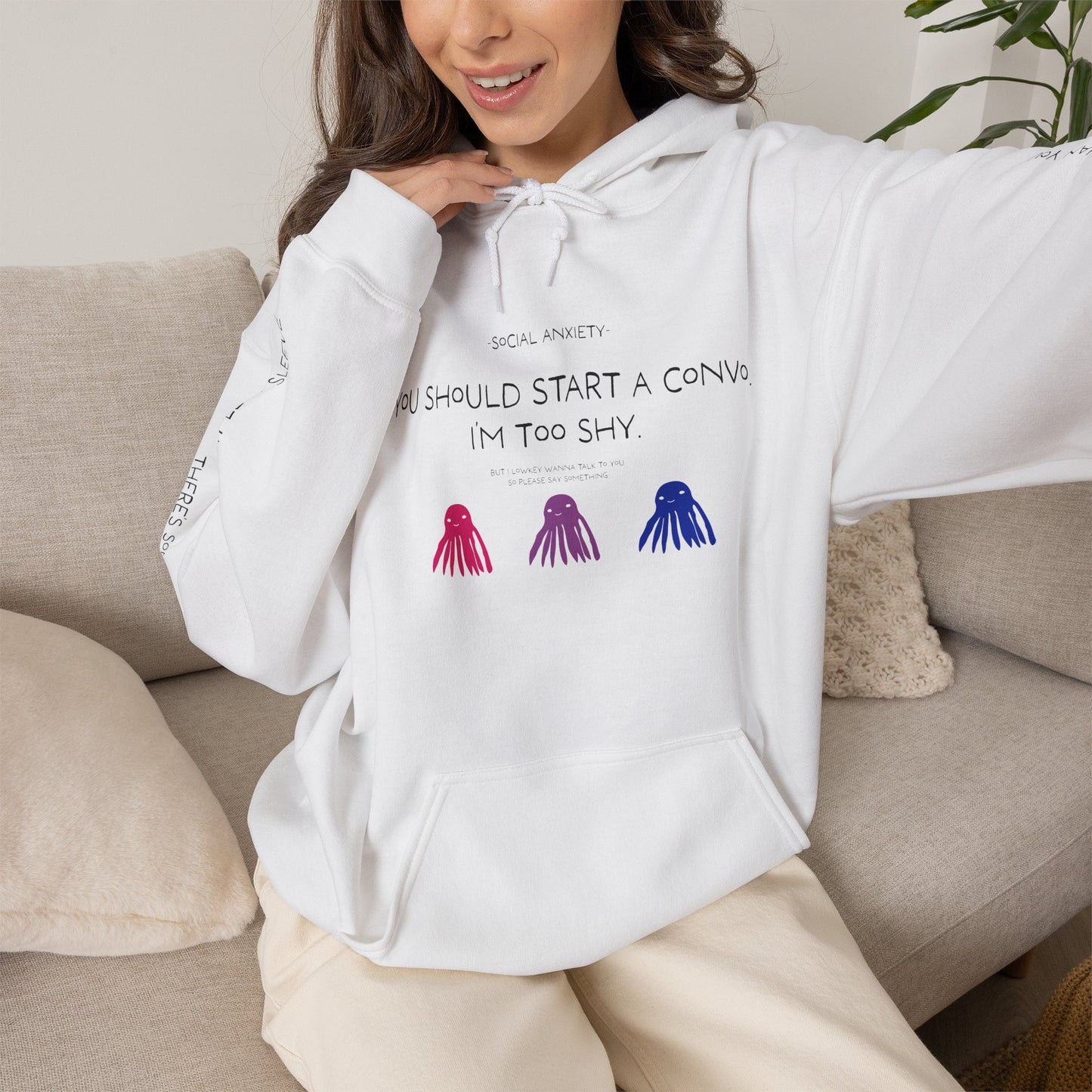 Unisex Bisexual Conversation Starter Hoodie Taki the Tako | You Should Start a Convo, I'm too shy.