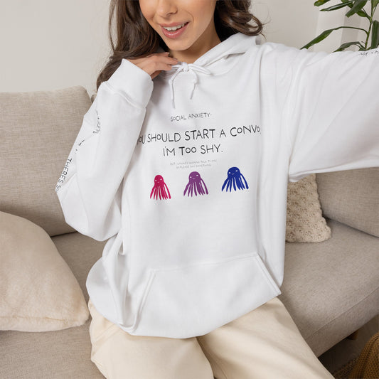 Unisex Bisexual Conversation Starter Hoodie Taki the Tako | You Should Start a Convo, I'm too shy.