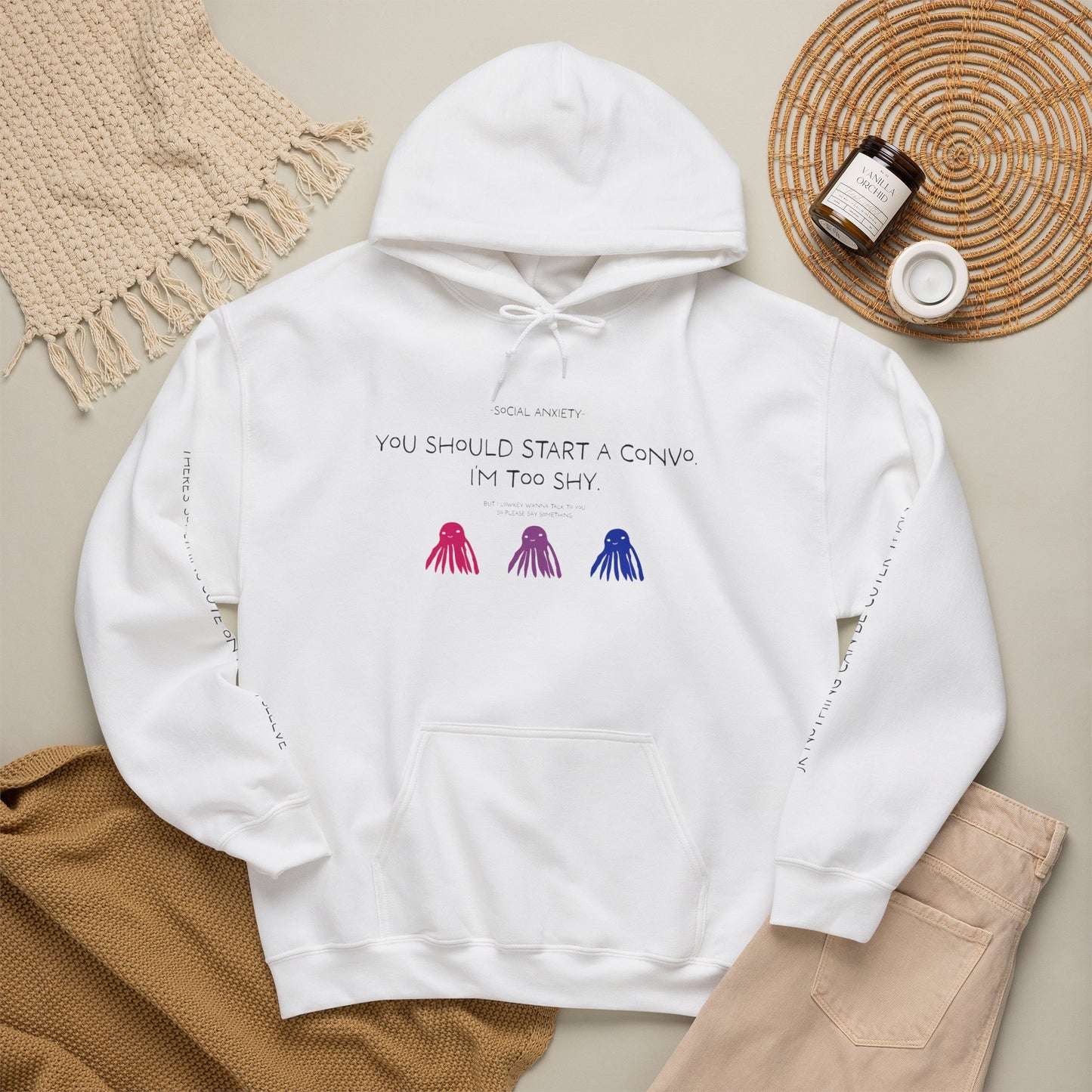 Unisex Bisexual Conversation Starter Hoodie Taki the Tako | You Should Start a Convo, I'm too shy.